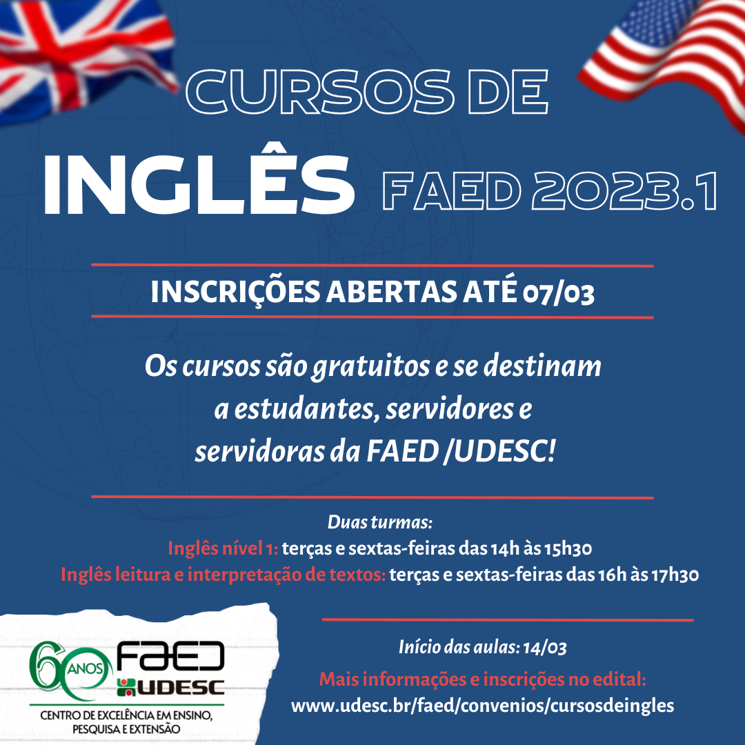 Notícia - Udesc Faed abre inscrições para cursos de inglês gratuitos  destinados à comunidade acadêmica do centro